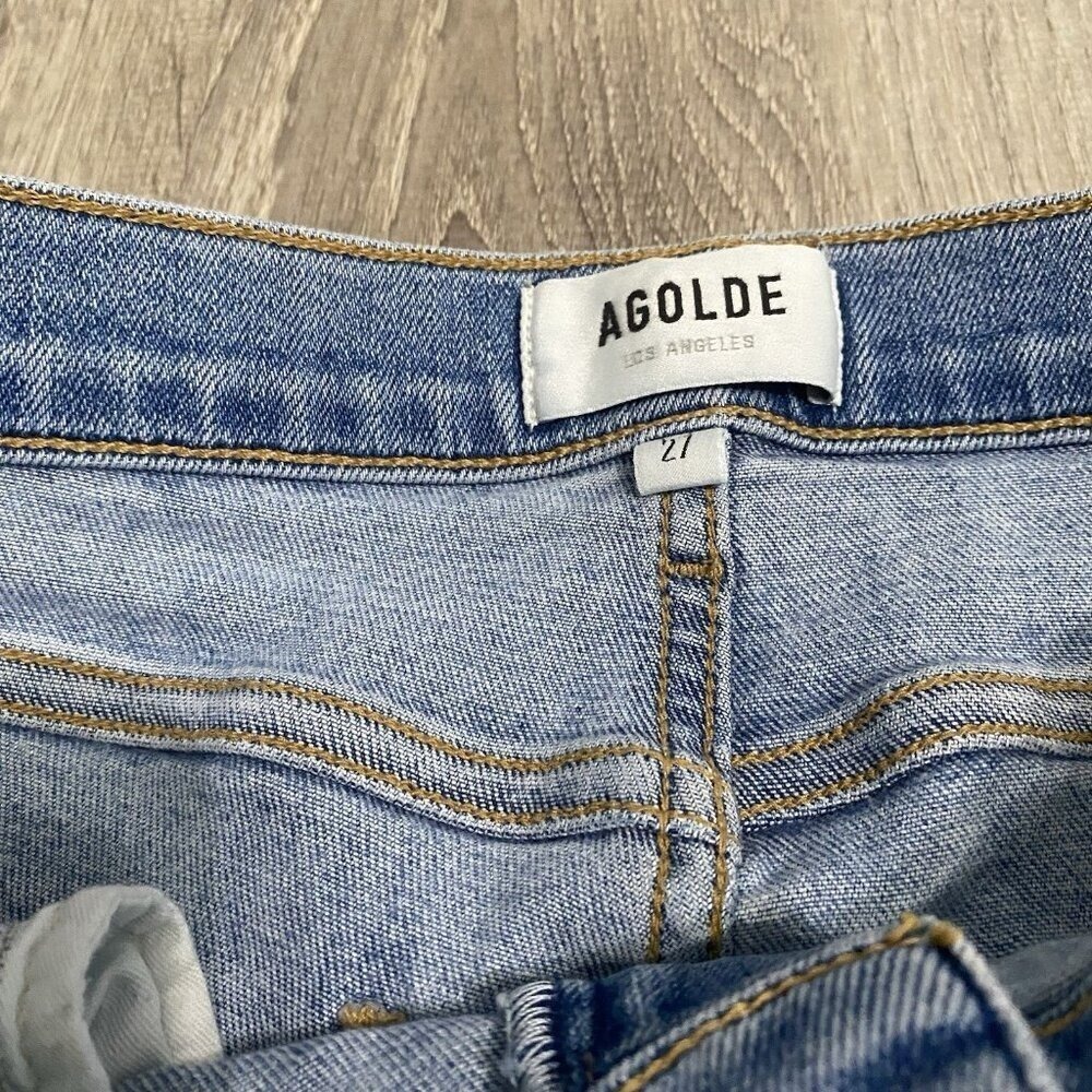 AGOLDE Sophie Crop Mid Rise Jean With Chewed Hem Womens 27 Blue Stretch Denim - Picture 2 of 6